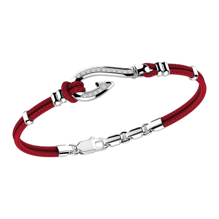 Bracciale Zancan in kevlar con amo in argento e pietre bianche.