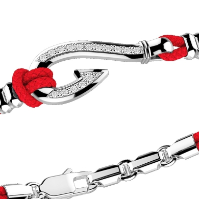 Zancan kevlar bracelet with silver hook and white stones.