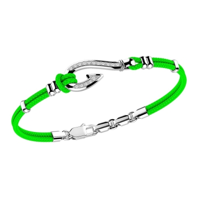 Zancan kevlar bracelet with silver hook and white stones.