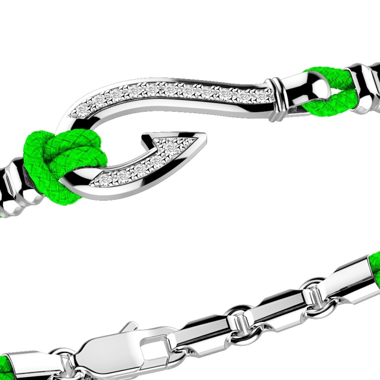 Zancan kevlar bracelet with silver hook and white stones.
