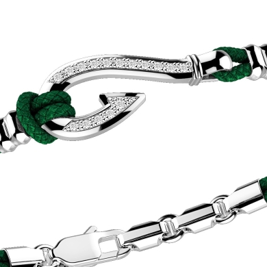 Zancan kevlar bracelet with silver hook and white stones.