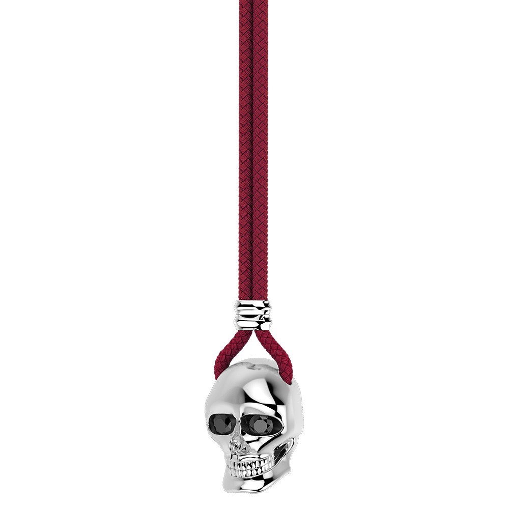 Collar Zancan de kevlar con colgante de calavera de plata.