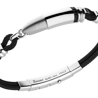 Bracciale "Proiettile" in kevlar nero, argento e spinelli neri. 2