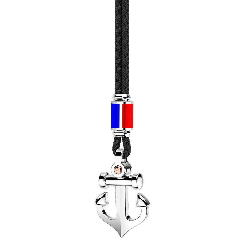 Zancan kevlar necklace with silver pendant and anchor.