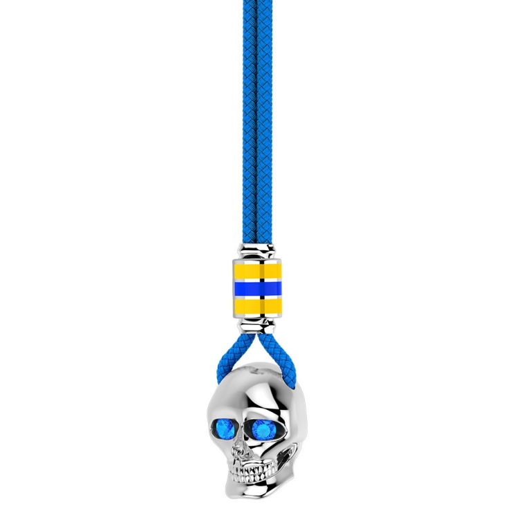 Collar Zancan de kevlar con colgante de calavera de plata.