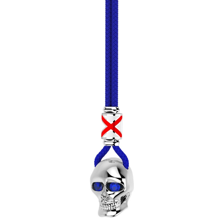 Collar Zancan de kevlar con colgante de calavera de plata.
