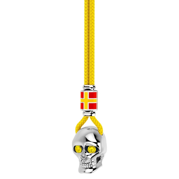 Collar Zancan de kevlar con colgante de calavera de plata.