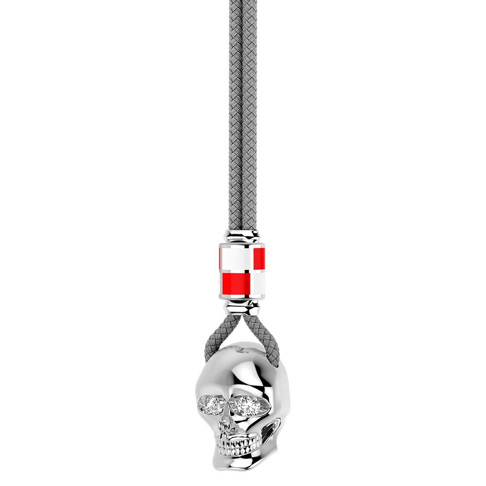 Collar Zancan de kevlar con colgante de calavera de plata.