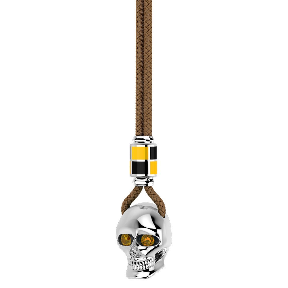 Collar Zancan de kevlar con colgante de calavera de plata.