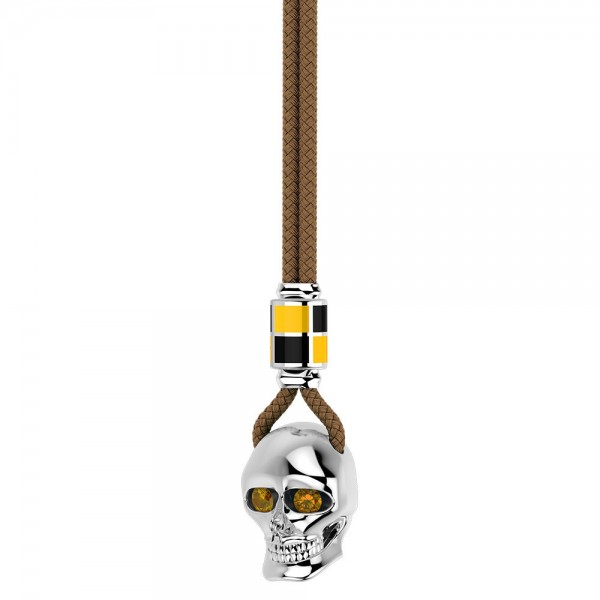 Collar Zancan de kevlar con colgante de calavera de plata.