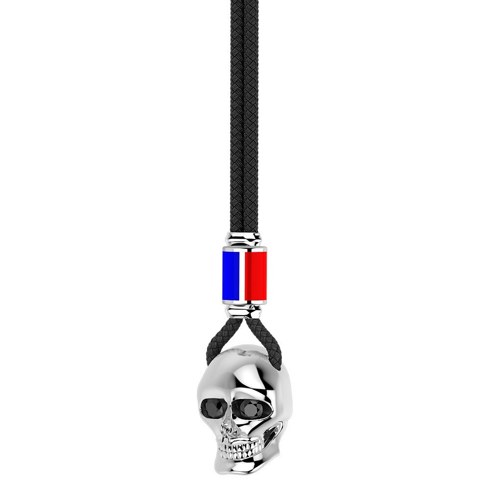 Collar Zancan de kevlar con colgante de calavera de plata.