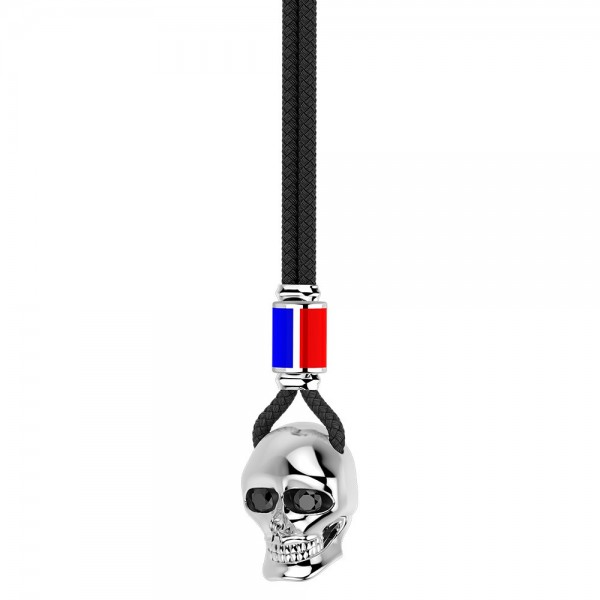 Collar Zancan de kevlar con colgante de calavera de plata.