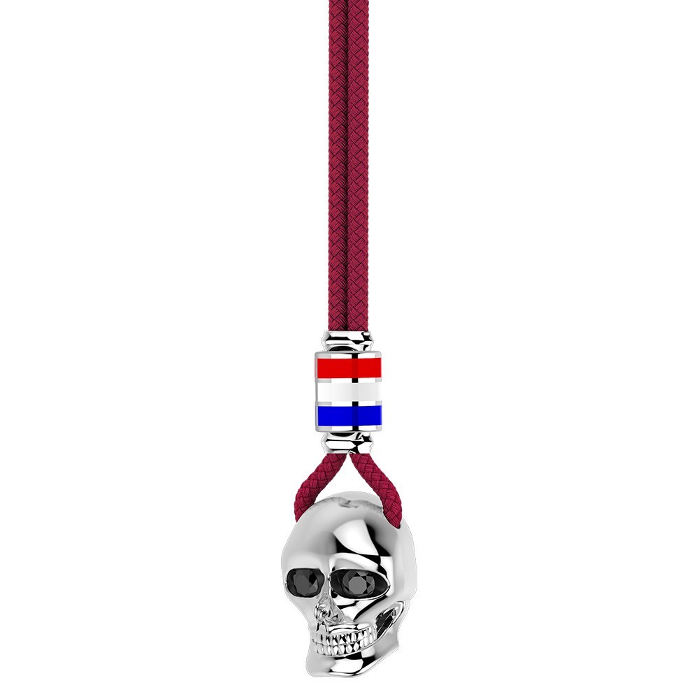 Collar Zancan de kevlar con colgante de calavera de plata.