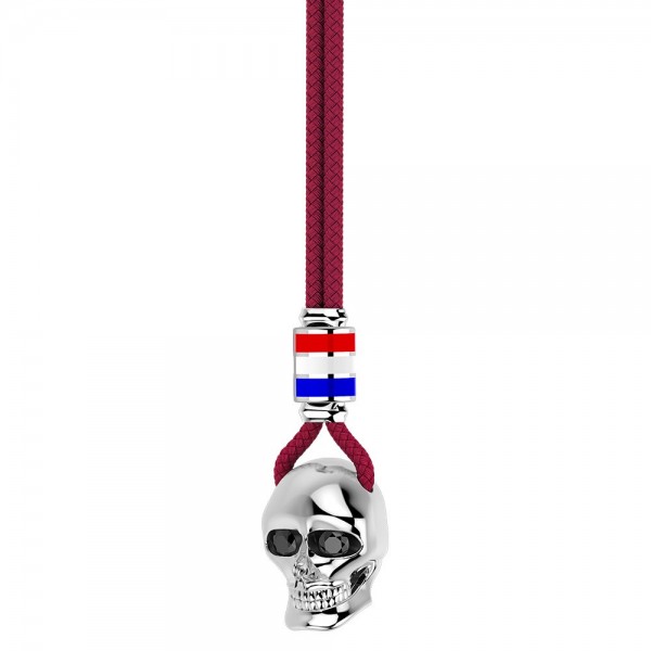 Collar Zancan de kevlar con colgante de calavera de plata.
