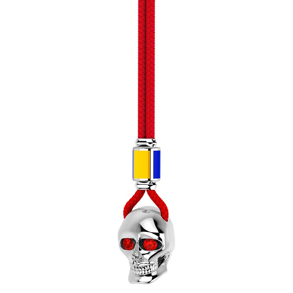 Collar Zancan de kevlar con colgante de calavera de plata.