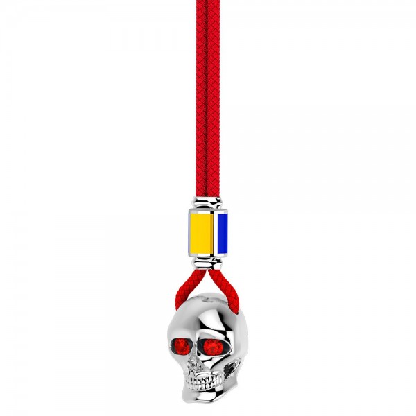 Collar Zancan de kevlar con colgante de calavera de plata.