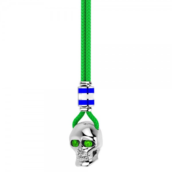 Collar Zancan de kevlar con colgante de calavera de plata.