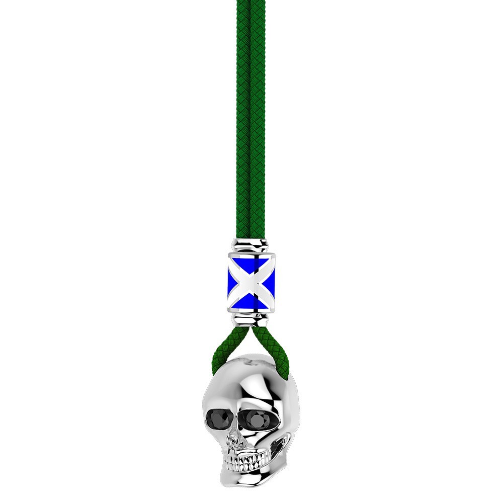 Collar Zancan de kevlar con colgante de calavera de plata.