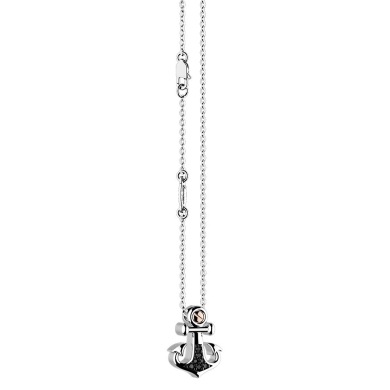 Collana Zancan in argento con pendente ad ancora e pietre nere.