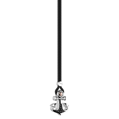 Zancan kevlar necklace with silver anchor pendant and black stones.