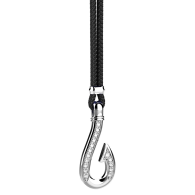 Zancan kevlar necklace with silver hook pendant and white stones.