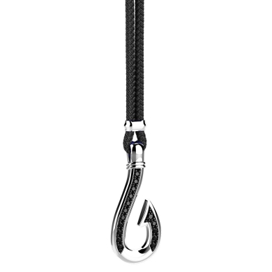 Zancan kevlar necklace with silver hook pendant and black stones.