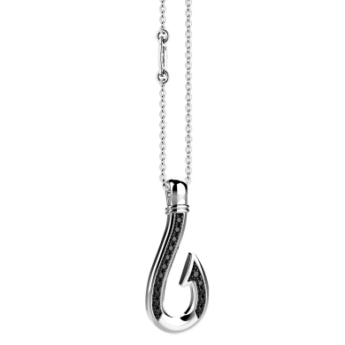 Collana Zancan in argento con pendente ad amo con pietre nere.
