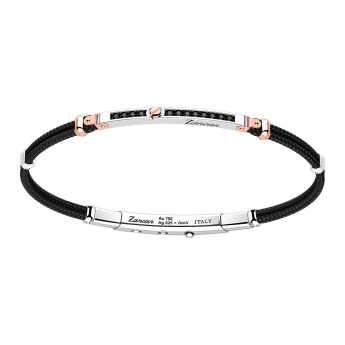 Zancan-Armband aus Silber mit Einsätzen aus 18-karätigem Gold, Edelsteinen und Kevlar.