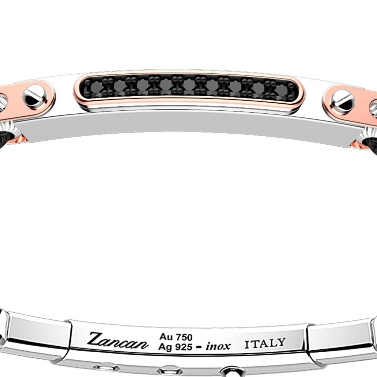 Zancan-Armband aus Silber mit Einsätzen aus 18-karätigem Gold, Edelsteinen und Kevlar.