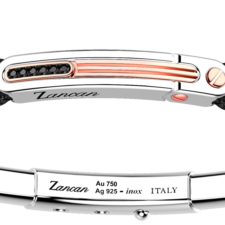 Bracciale Zancan in argento con inserti in oro 18k, pietre e kevlar.