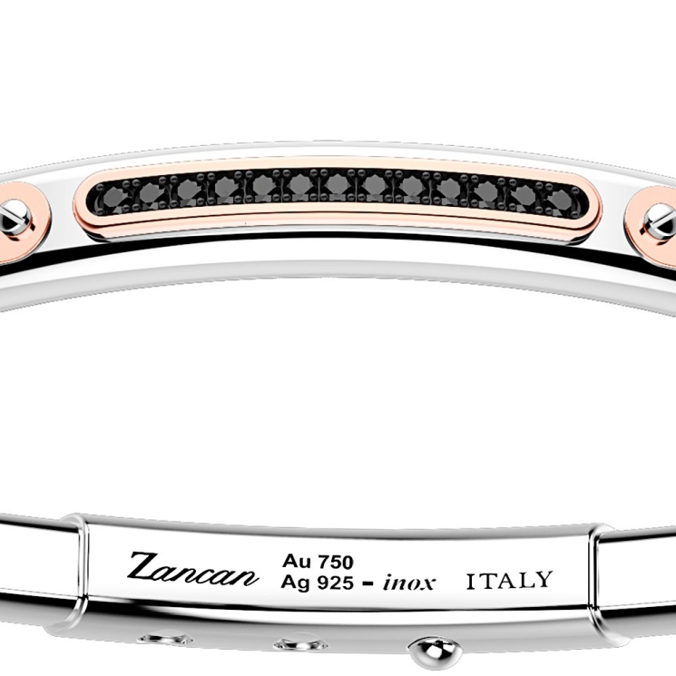 Bracciale Zancan in argento con inserti in oro 18k, pietre e kevlar.
