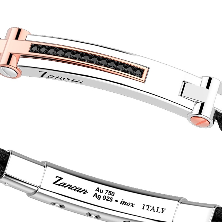 Pulsera Zancan de plata con insertos de oro de 18 kt, piedras y kevlar.