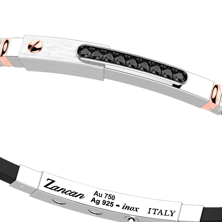 Pulsera Zancan de plata con insertos de oro de 18 kt, piedras y silicona.