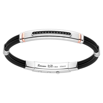 Zancan-Armband aus Silber mit Einsätzen aus 18-karätigem Gold, Edelsteinen und Silikon.