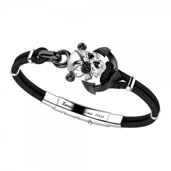 Bracciale Zancan in kevlar con teschio in argento.