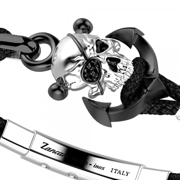 Zancan-Armband aus Kevlar mit Totenkopf aus Silber.