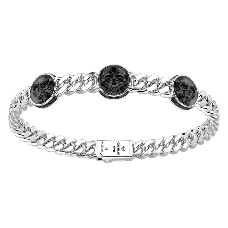 Bracciale a grumette Zancan in argento con teschi.