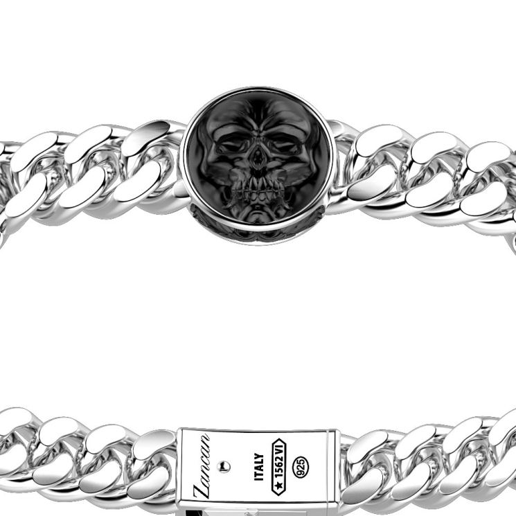 Bracciale a grumette Zancan in argento con teschi.