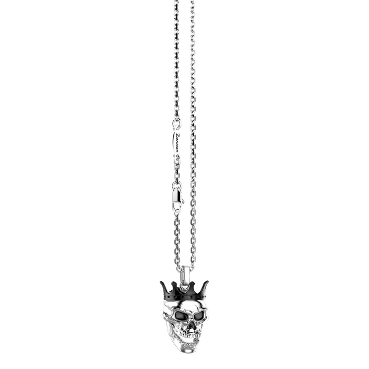 Zancan silver necklace with crowned skull pendant.