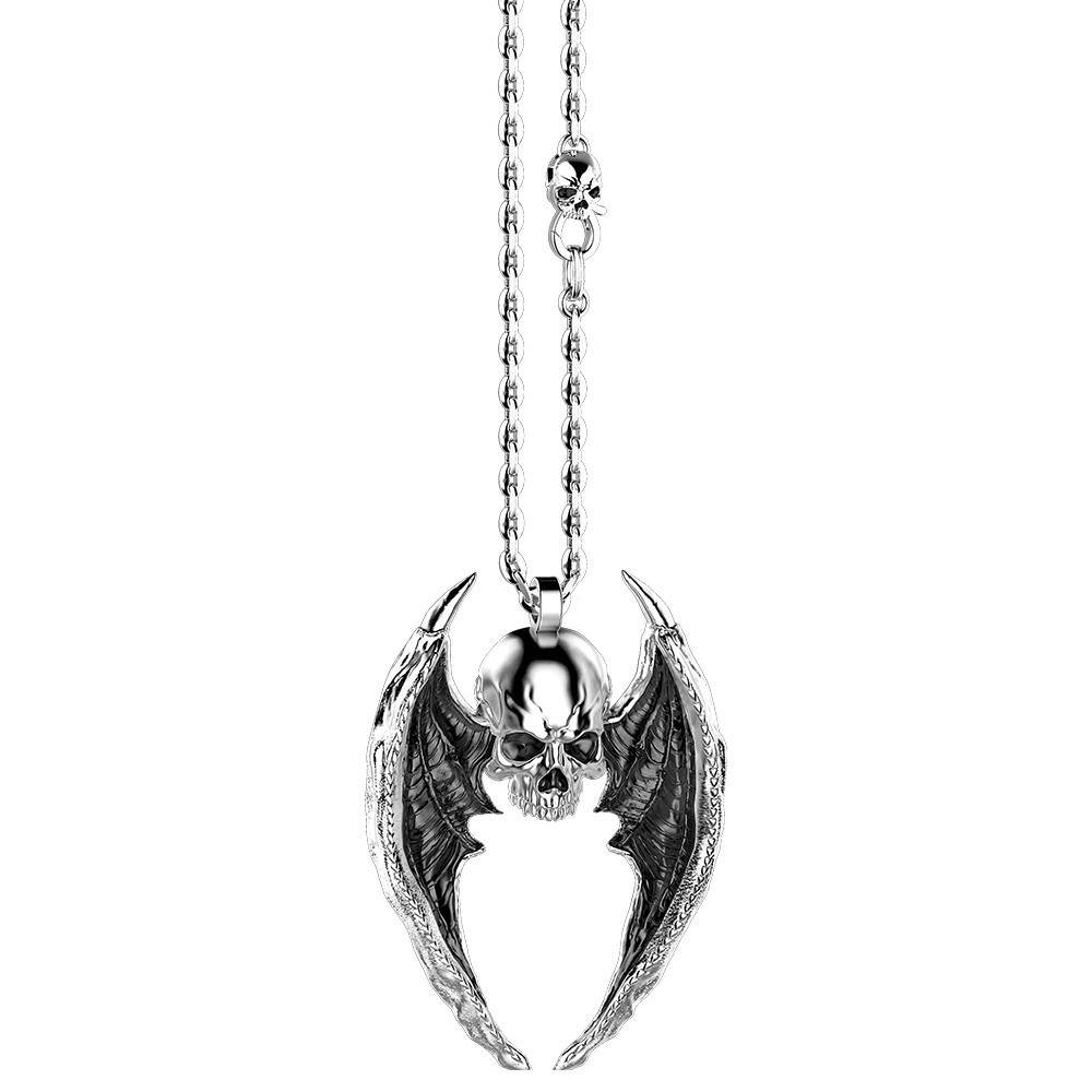 Collar Zancan de plata con colgante de calavera alada.