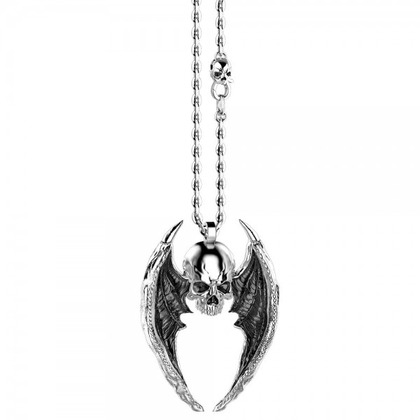 Zancan silver necklace with winged skull pendant.