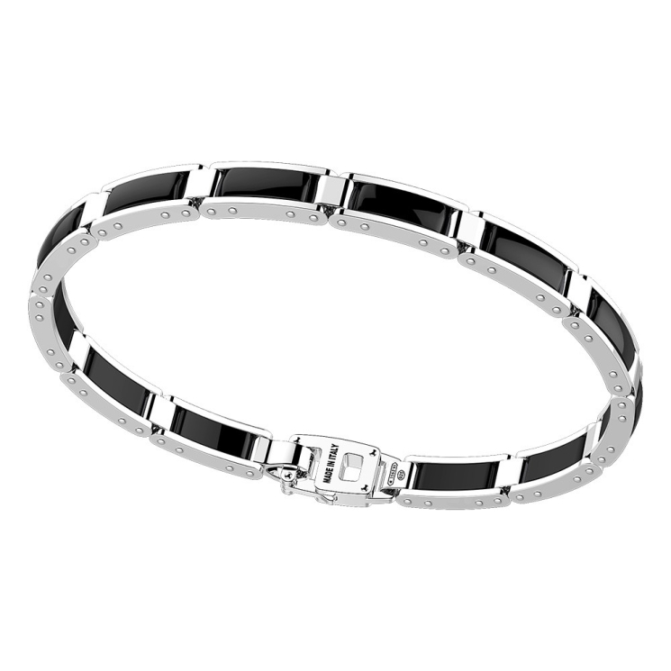 Bracciale in argento e ceramica a maglie corte.