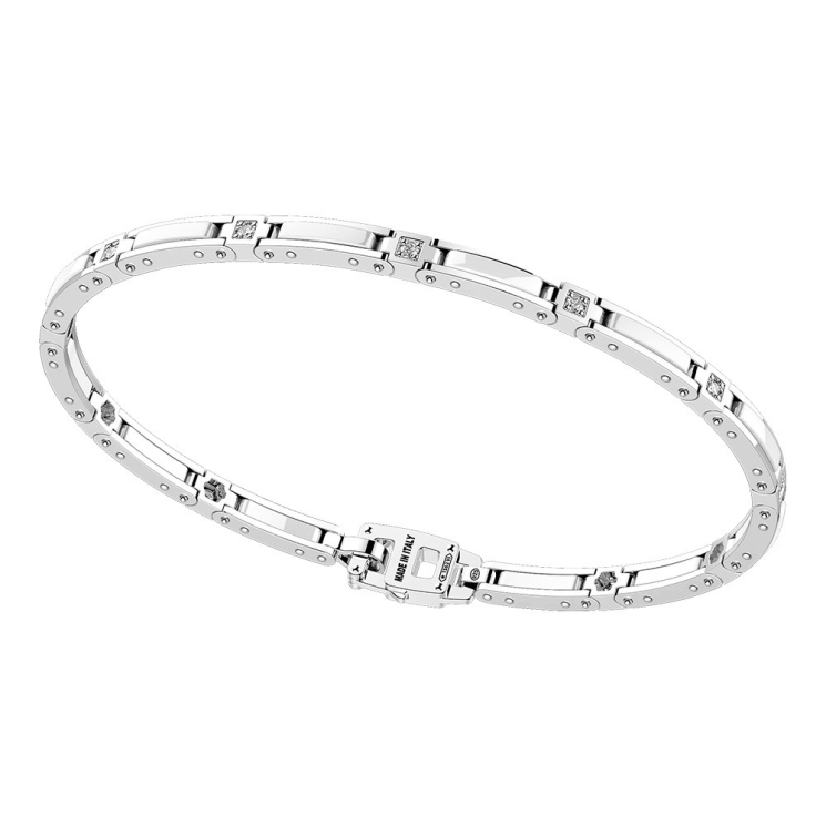 Bracciale con maglie in ceramica argento e pietre.
