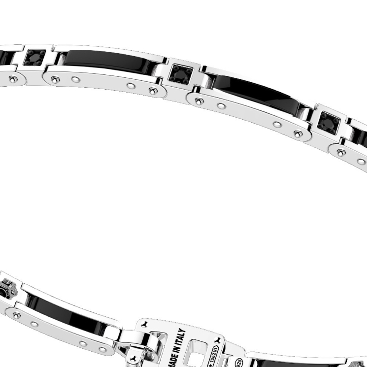 Bracciale con maglie in ceramica argento e pietre.