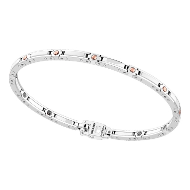 Bracciale in argento con maglie in ceramica e viti in oro.