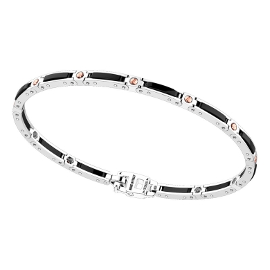 Bracciale in argento con maglie in ceramica e viti in oro.