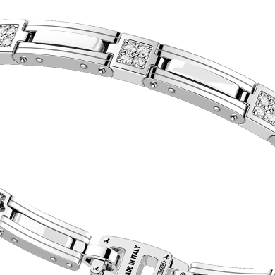 Bracciale in argento con maglie in ceramica e pietre.