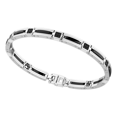 Bracciale in argento con maglie in ceramica e pietre.