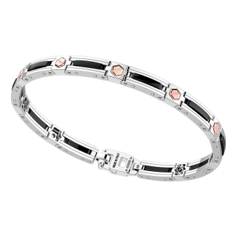 Bracciale in argento, ceramica e viti esagonali in oro. 2