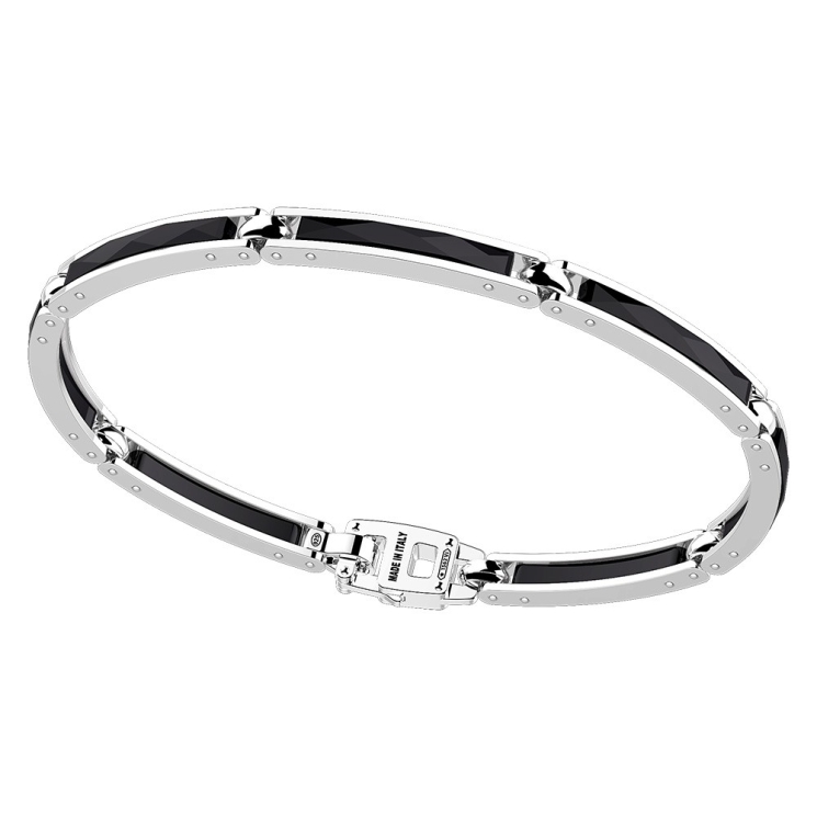 Bracciale in argento con maglie in ceramica e raccordi bruniti.